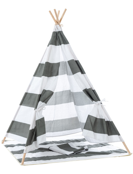 Tipi enfant intérieur gris rayé 120x120x155 cm Skarvane  - 1