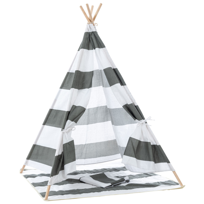 Tipi enfant intérieur gris rayé 120x120x155 cm Skarvane  - 1