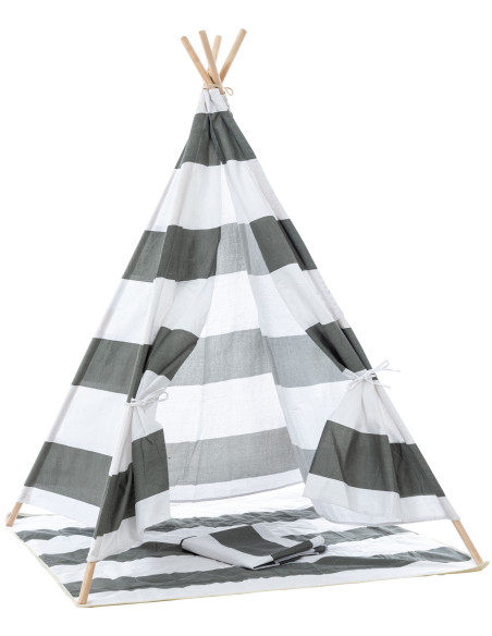 Tipi enfant intérieur gris rayé 120x120x155 cm Skarvane  - 1