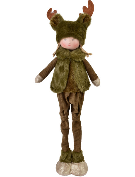 Figurine lutin de Noël Garçon en tissu vert 54 cm Velkoryn  - 1