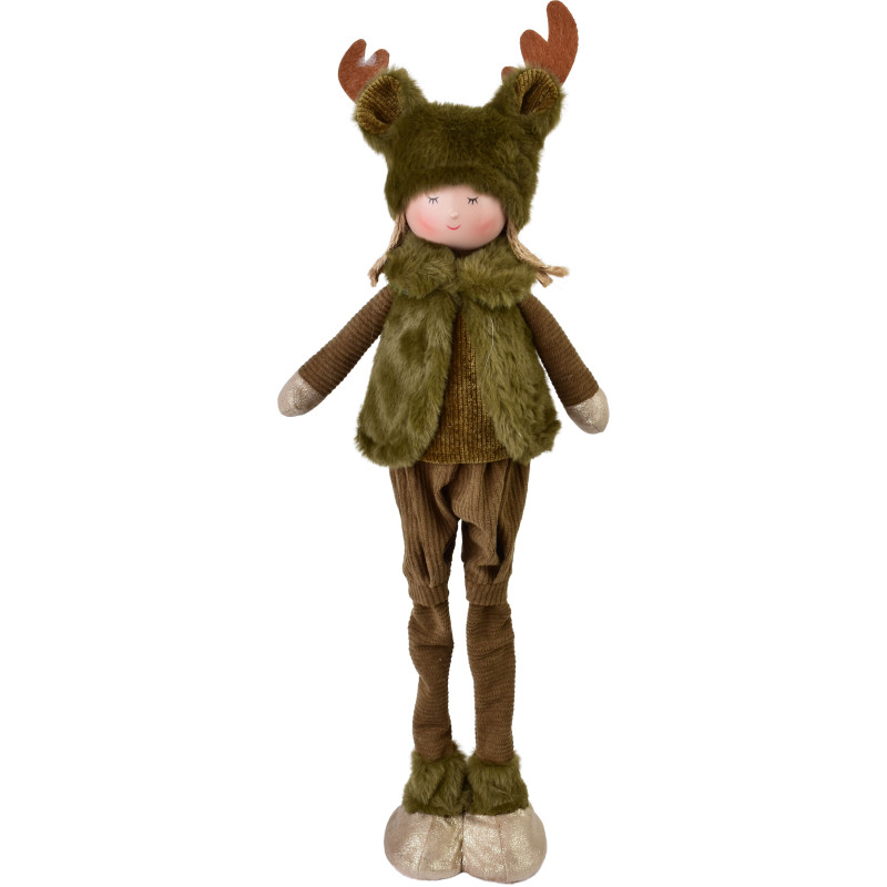 Figurine lutin de Noël Garçon en tissu vert 54 cm Velkoryn  - 1