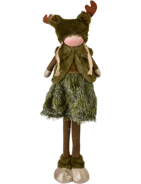 Figurine lutine de Noël Fille en tissu vert 54 cm Velkoryn  - 1