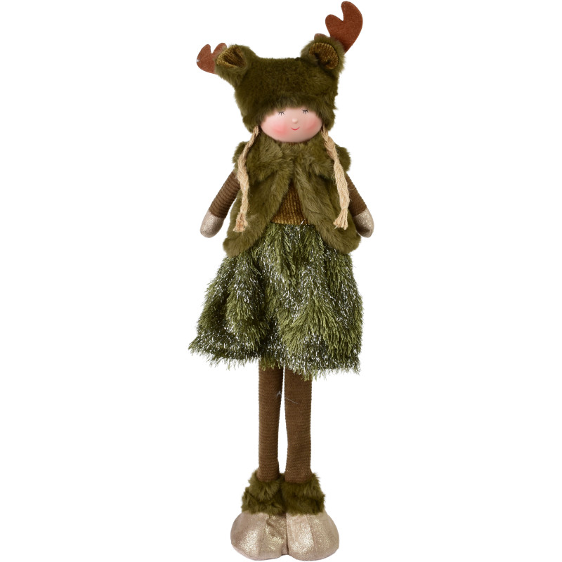 Figurine lutine de Noël Fille en tissu vert 54 cm Velkoryn  - 1