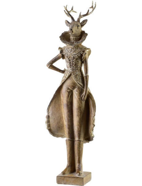 Statuette cerf de Noël Fille résine dorée 43 cm Auralyss  - 1