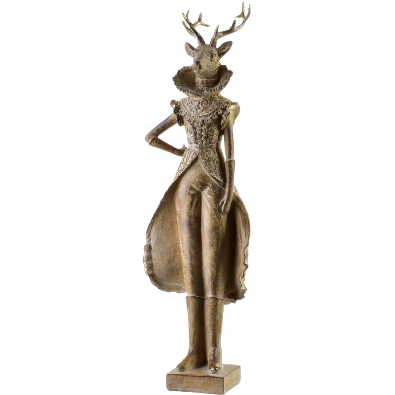 Statuette cerf de Noël Fille résine dorée 43 cm Auralyss  - 1