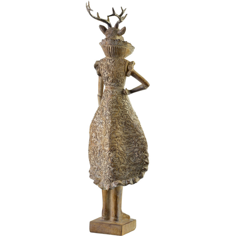 Statuette cerf de Noël Fille résine dorée 43 cm Auralyss  - 2