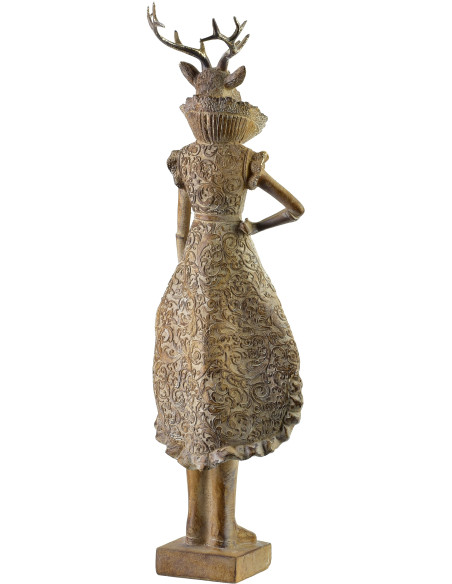 Statuette cerf de Noël Fille résine dorée 43 cm Auralyss  - 2