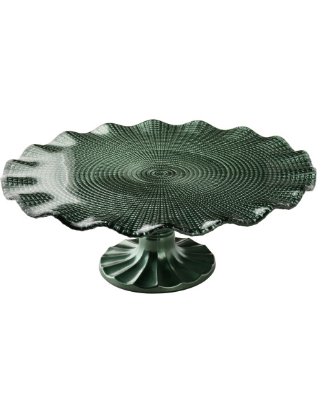 Présentoir à gâteau sur pied verre vert 27,5x27,5x10 cm Vetralla  - 1