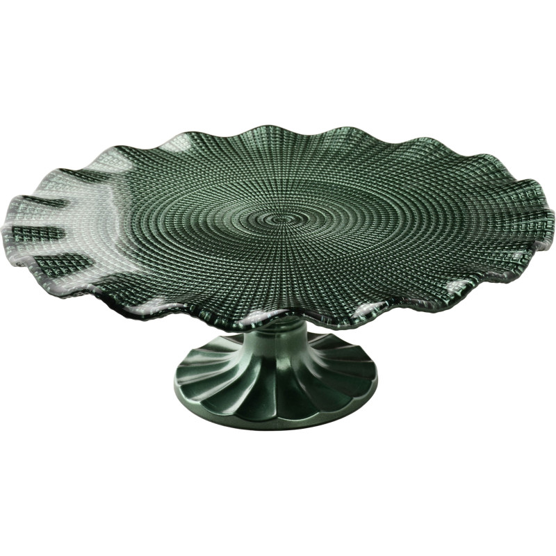 Présentoir à gâteau sur pied verre vert 27,5x27,5x10 cm Vetralla  - 1