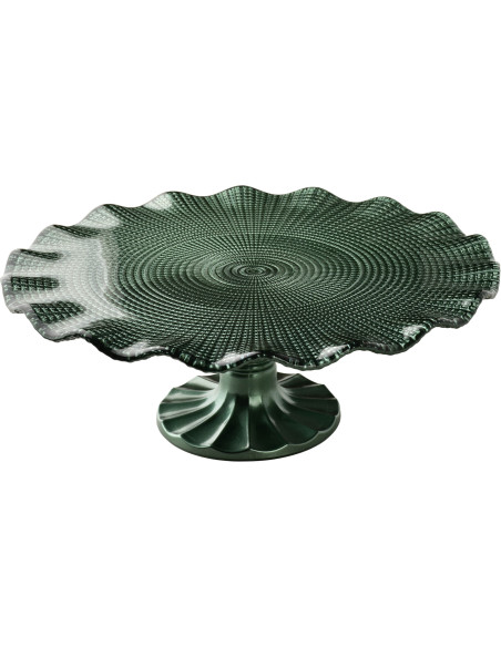 Présentoir à gâteau sur pied verre vert 27,5x27,5x10 cm Vetralla  - 1