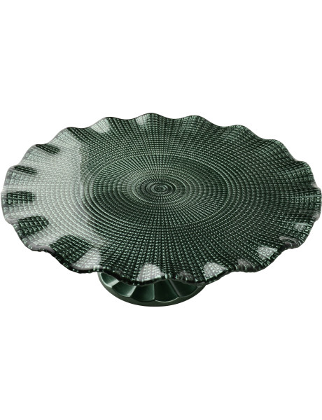 Présentoir à gâteau sur pied verre vert 27,5x27,5x10 cm Vetralla  - 2