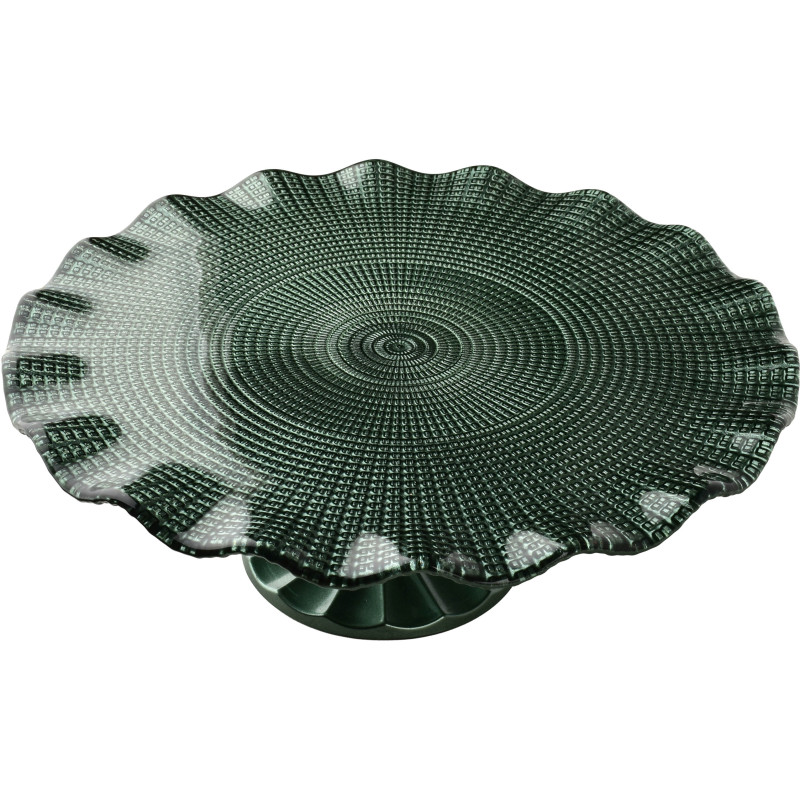 Présentoir à gâteau sur pied verre vert 27,5x27,5x10 cm Vetralla  - 2