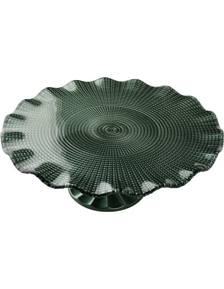 Présentoir à gâteau sur pied verre vert 27,5x27,5x10 cm Vetralla  - 2