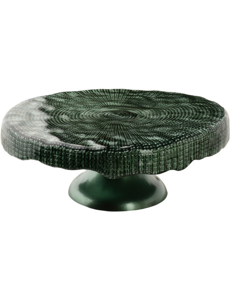 Présentoir à gâteau bas sur pied verre vert 28x28x8,5 cm Lysovare  - 1