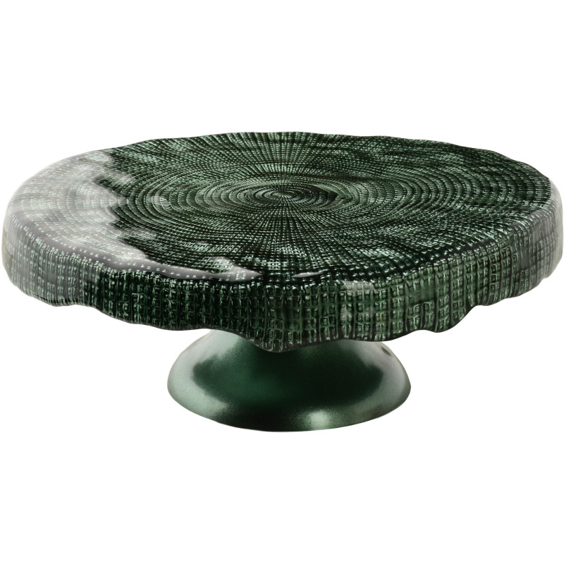 Présentoir à gâteau bas sur pied verre vert 28x28x8,5 cm Lysovare  - 1
