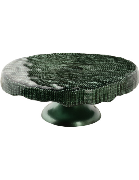 Présentoir à gâteau bas sur pied verre vert 28x28x8,5 cm Lysovare  - 1