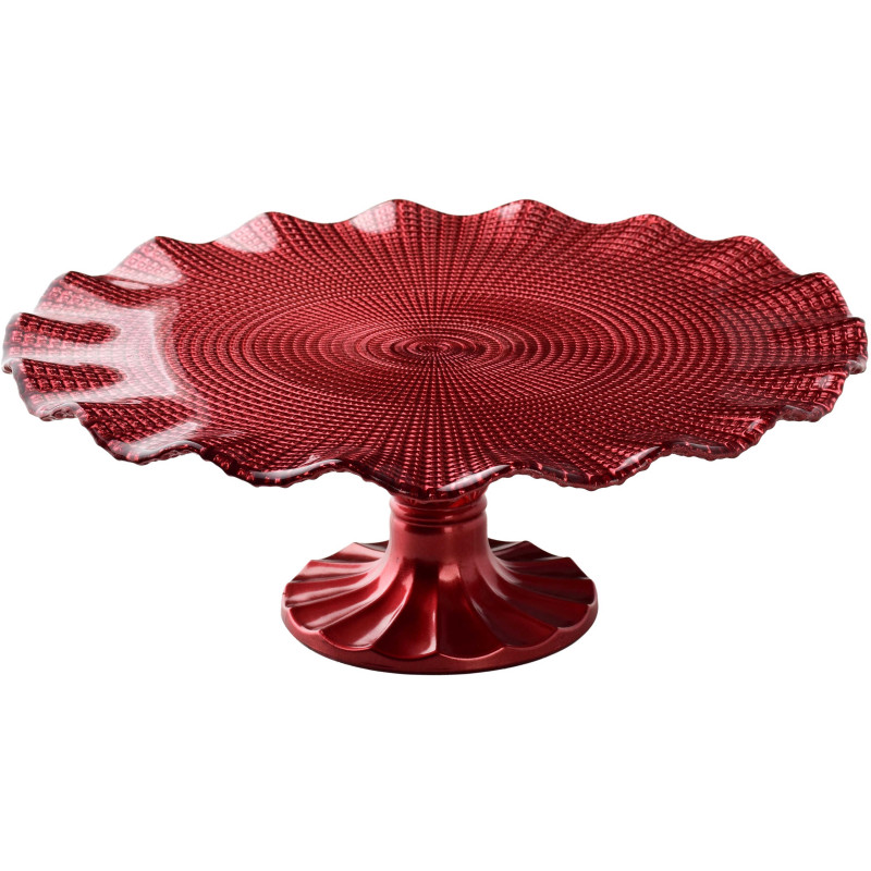 Présentoir à gâteau sur pied verre rouge 27,5x27,5x10 cm Vetralla  - 1