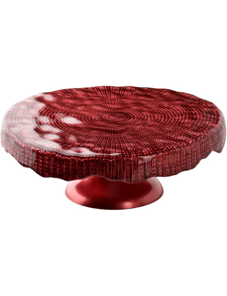 Présentoir à gâteau bas sur pied verre rouge 28x28x8,5 cm Lysovare  - 1