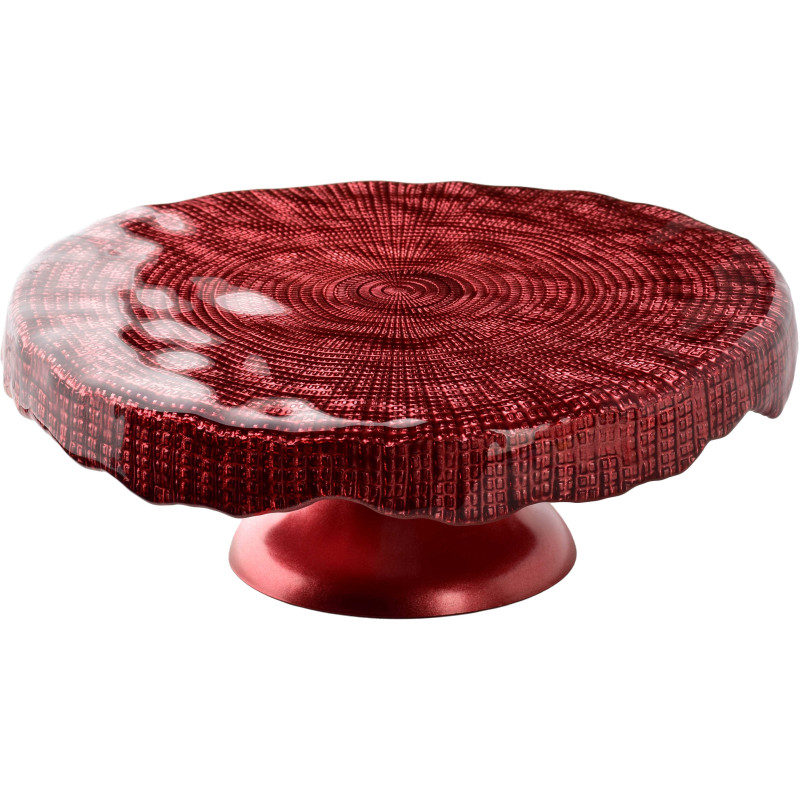 Présentoir à gâteau bas sur pied verre rouge 28x28x8,5 cm Lysovare  - 1