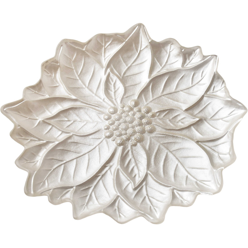 Plat de présentation Noël poinsettia verre nacré 31,5 cm Tavirra  - 2
