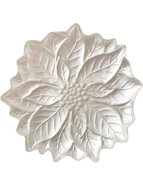 Plat de présentation Noël poinsettia verre nacré 31,5 cm Tavirra  - 1