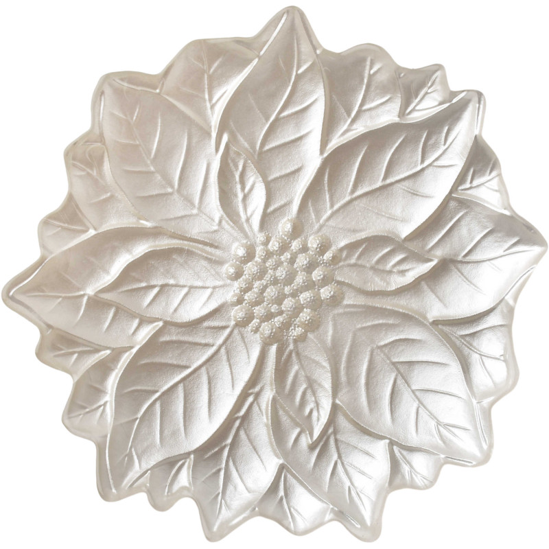 Plat de présentation Noël poinsettia verre nacré 31,5 cm Tavirra  - 1