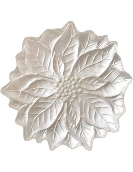Plat de présentation Noël poinsettia verre nacré 31,5 cm Tavirra  - 1