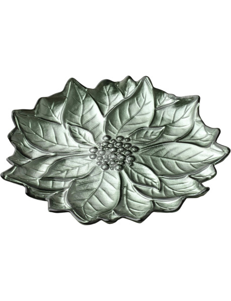 Plat de présentation Noël poinsettia verre vert 31,5 cm Tavirra  - 2