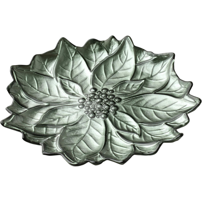Plat de présentation Noël poinsettia verre vert 31,5 cm Tavirra  - 2
