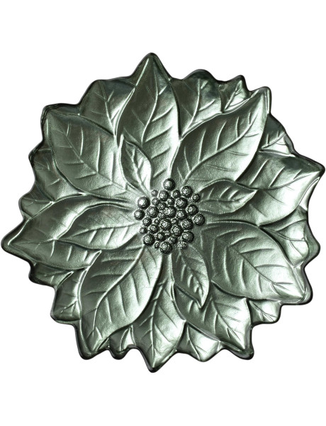 Plat de présentation Noël poinsettia verre vert 31,5 cm Tavirra  - 1