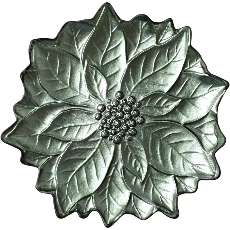 Plat de présentation Noël poinsettia verre vert 31,5 cm Tavirra  - 1