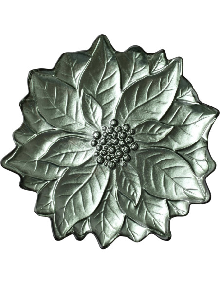 Plat de présentation Noël poinsettia verre vert 31,5 cm Tavirra  - 1
