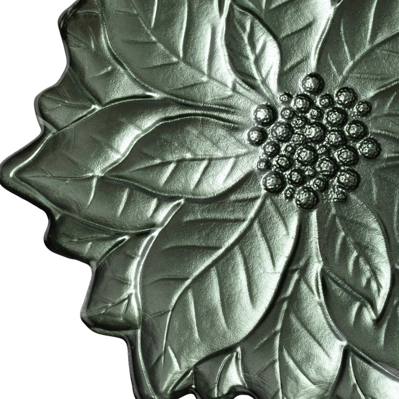 Plat de présentation Noël poinsettia verre vert 31,5 cm Tavirra  - 3