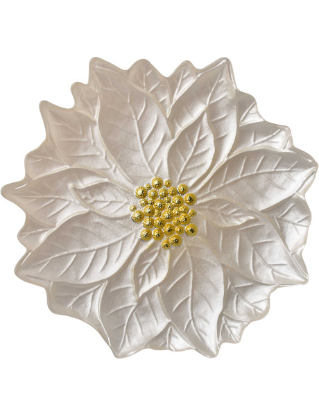 Plat de présentation Noël poinsettia verre blanc doré 31,5 cm Tavirra  - 1