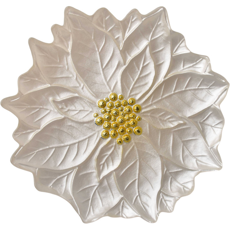 Plat de présentation Noël poinsettia verre blanc doré 31,5 cm Tavirra  - 1
