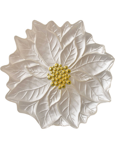 Plat de présentation Noël poinsettia verre blanc doré 31,5 cm Tavirra  - 1