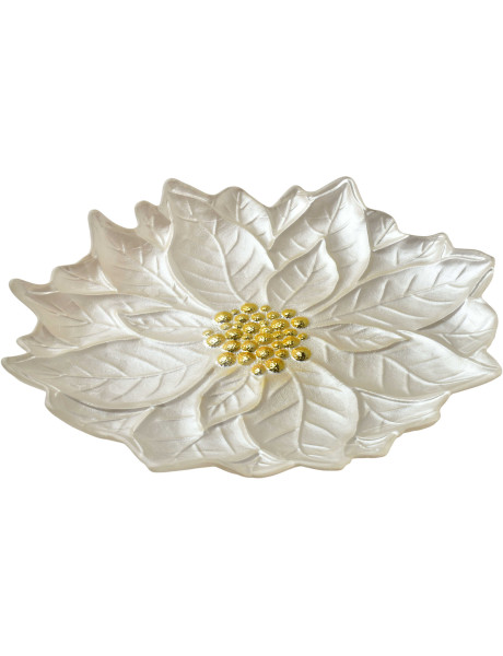 Plat de présentation Noël poinsettia verre blanc doré 31,5 cm Tavirra  - 2