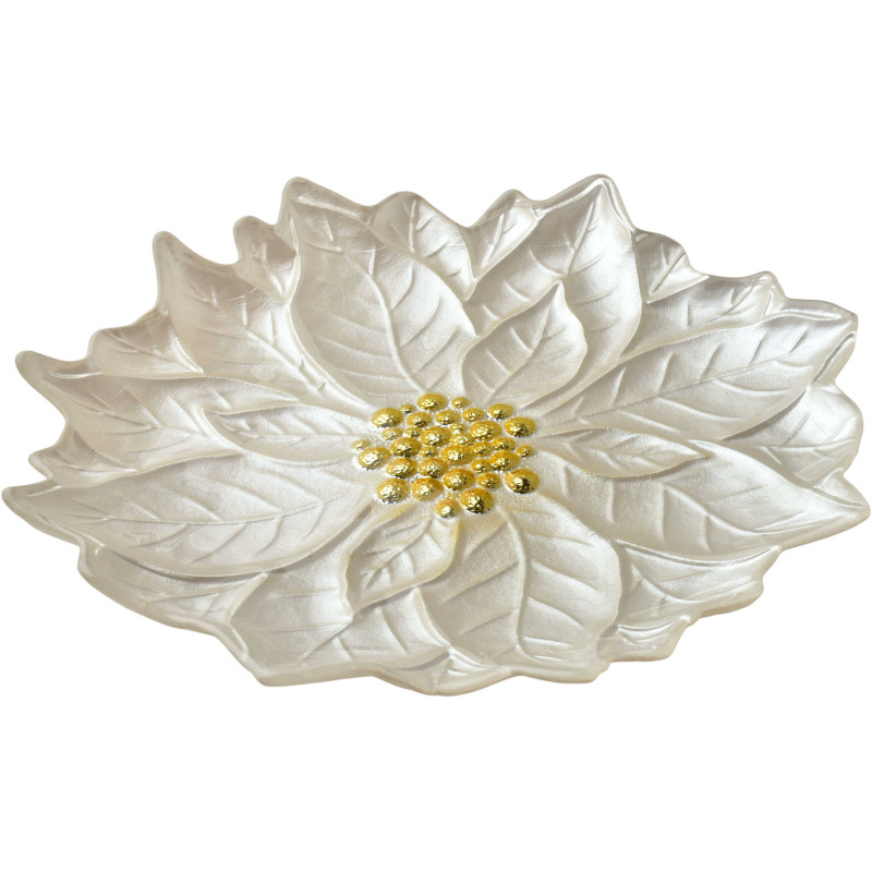 Plat de présentation Noël poinsettia verre blanc doré 31,5 cm Tavirra  - 2