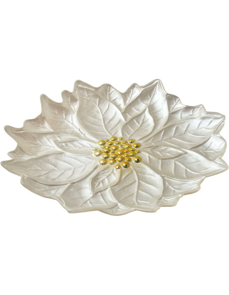 Plat de présentation Noël poinsettia verre blanc doré 31,5 cm Tavirra  - 2
