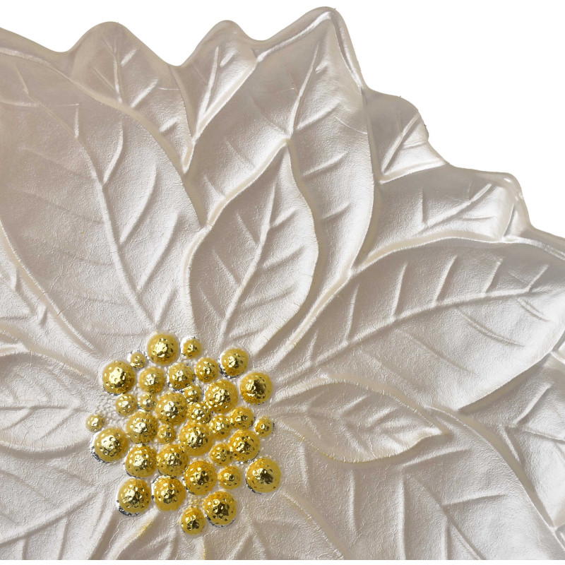Plat de présentation Noël poinsettia verre blanc doré 31,5 cm Tavirra  - 3