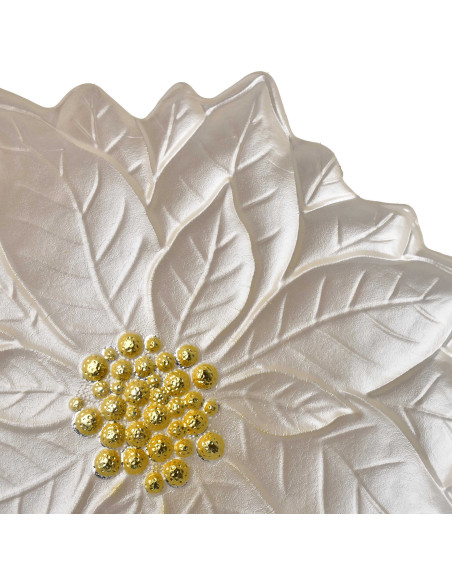 Plat de présentation Noël poinsettia verre blanc doré 31,5 cm Tavirra  - 3