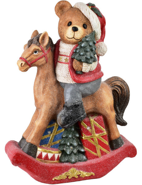 Figurine de Noël LED ours sur cheval à bascule 52,5 cm Kittila  - 1