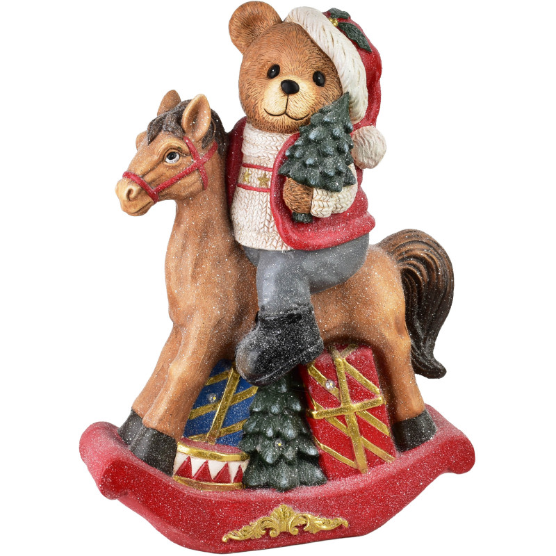 Figurine de Noël LED ours sur cheval à bascule 52,5 cm Kittila  - 1