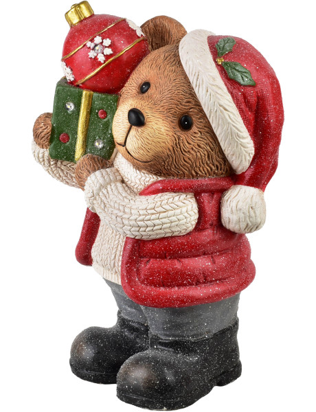 Figurine de Noël LED ours cadeau boule céramique 40 cm Kittila  - 1