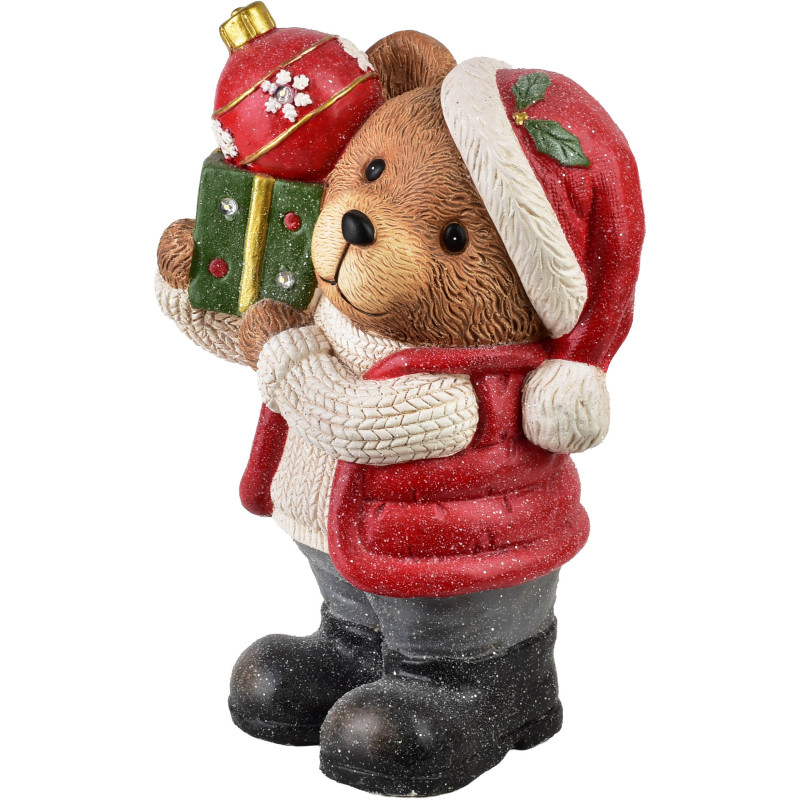 Figurine de Noël LED ours cadeau boule céramique 40 cm Kittila  - 1
