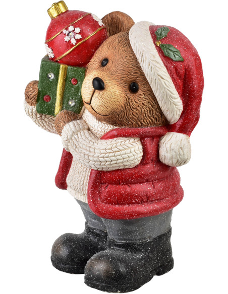 Figurine de Noël LED ours cadeau boule céramique 40 cm Kittila  - 1