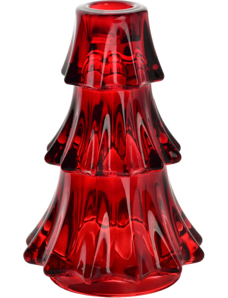 Bougeoir sapin de Noël en verre rouge 15 cm Veyrholm  - 1