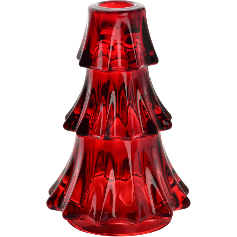 Bougeoir sapin de Noël en verre rouge 15 cm Veyrholm  - 1