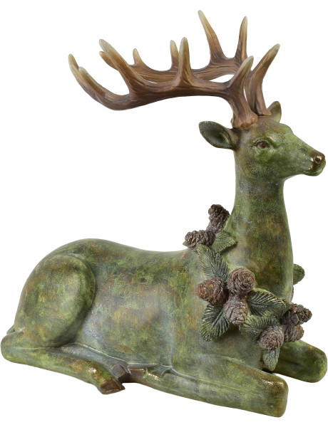 Cerf Noël couché résine verte 28,5 cm Kautokeino  - 1