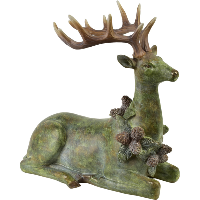 Cerf Noël couché résine verte 28,5 cm Kautokeino  - 1